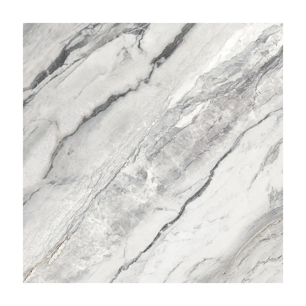 Marble-Look Gray Glossy Porcelain Floor Tile 600x600mm