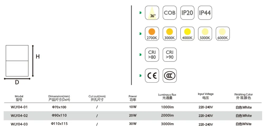Adjustable Surface-Mounted LED Downlight 10-30W