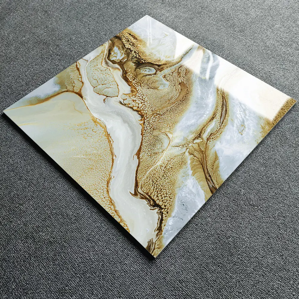 Stone-Look Gold Glazed Porcelain Wall Tile 600x600mm