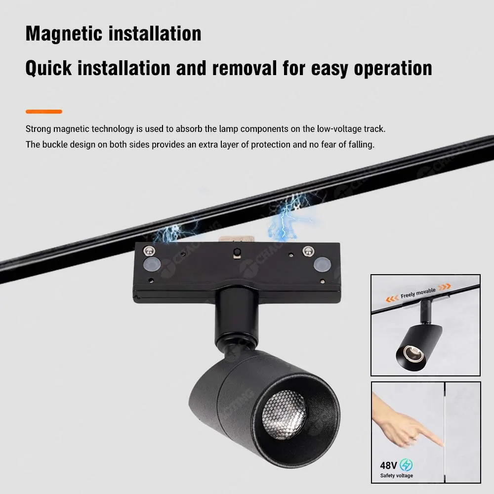 Adjustable Aluminum Magnetic LED Track Spotlight 3-10W 24V/48V