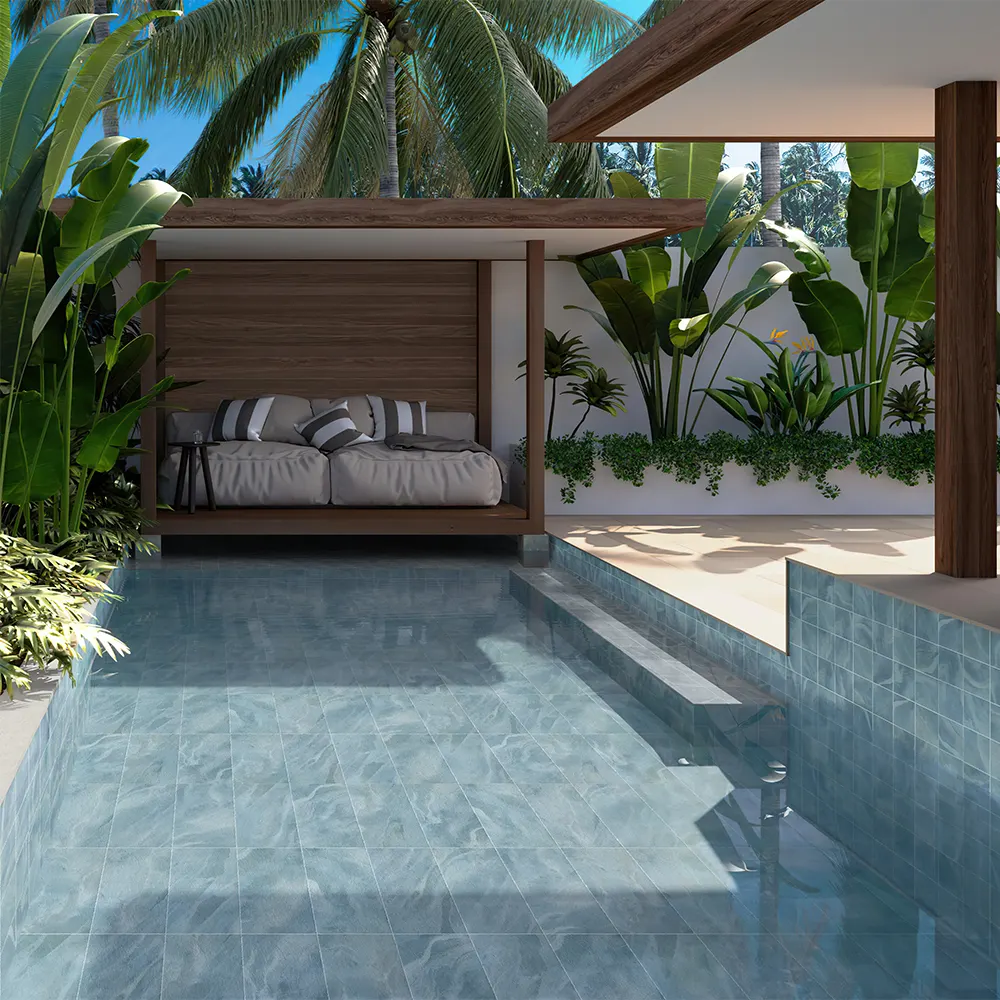Non-Slip Marble-Look Matte Porcelain Swimming Pool Tile 300x600mm