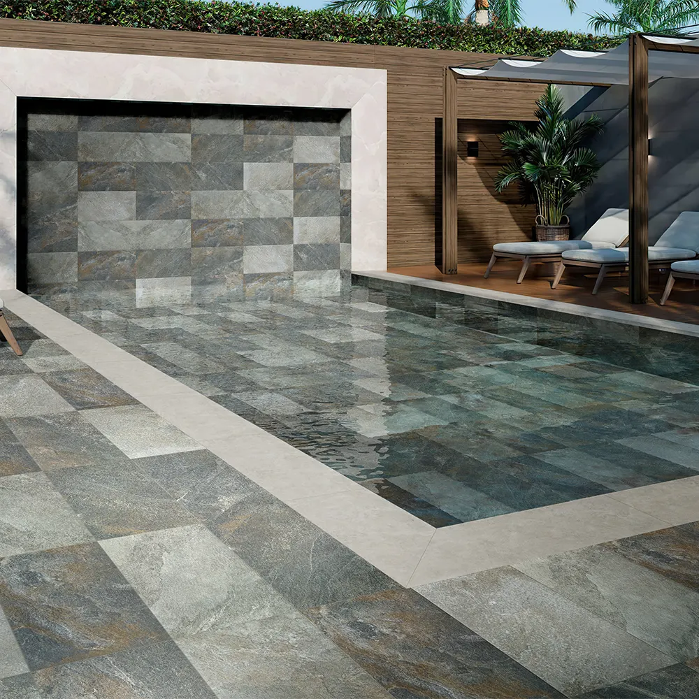 Non-Slip Stone-Look Matte Porcelain Swimming Pool Tile 300x600mm