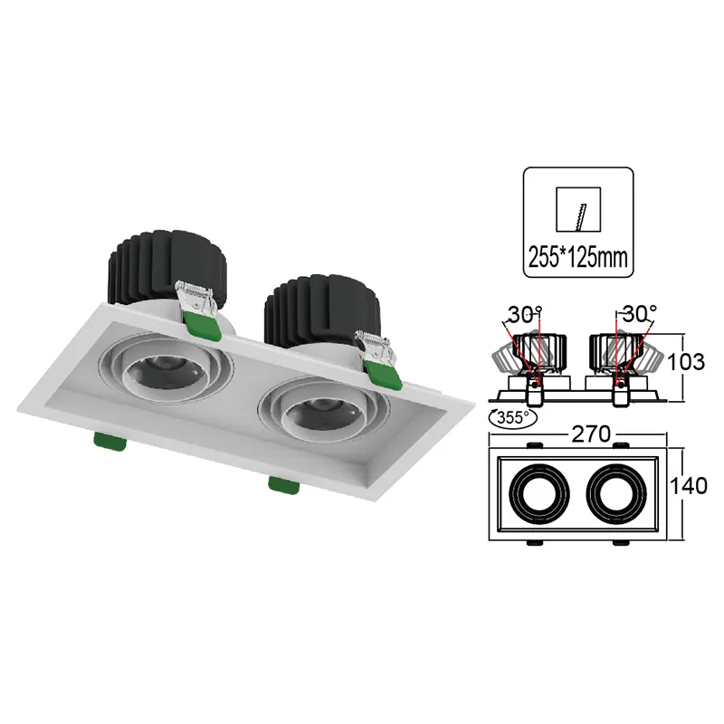 Adjustable Recessed Square LED Grille Spotlight