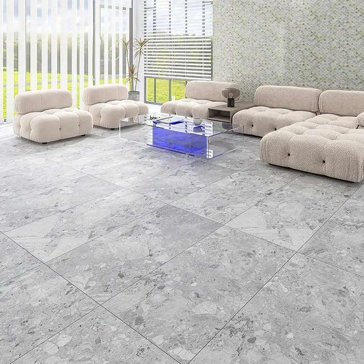 Non-Slip Marble-Look Gray Ceramic Floor Tile 600x1200mm