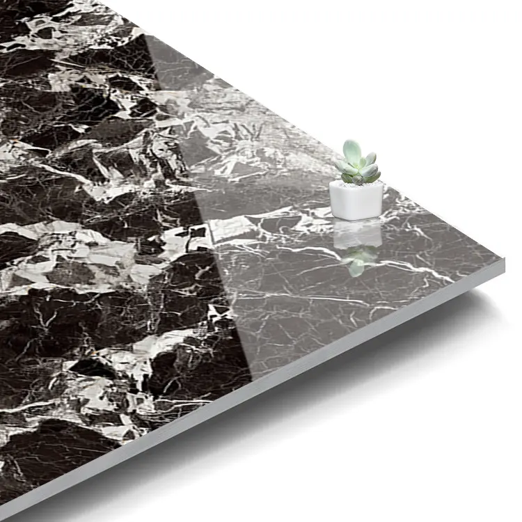 Non-Slip Marble-Look Black/White Glazed Porcelain Floor Tile 750x1500mm