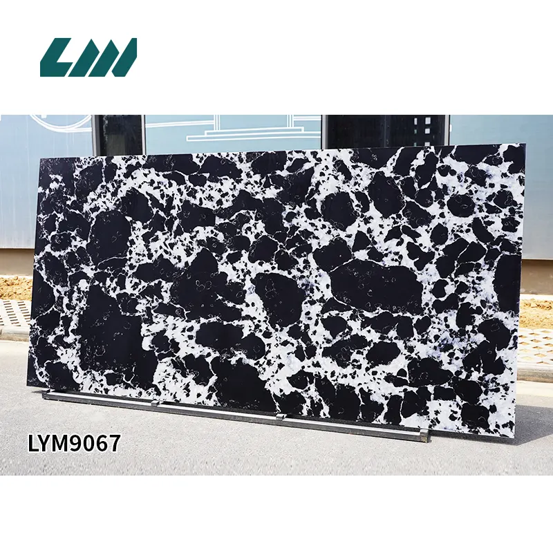 Jade-Look Black/White Polished Engineered Quartz Slab 3200x1600mm