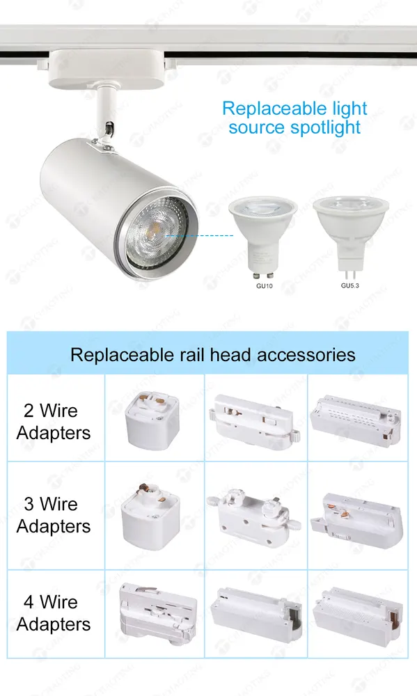 Adjustable Surface-Mounted Aluminum Track Spotlight Housing MR16/GU10 for 2/3/4-Wire Track