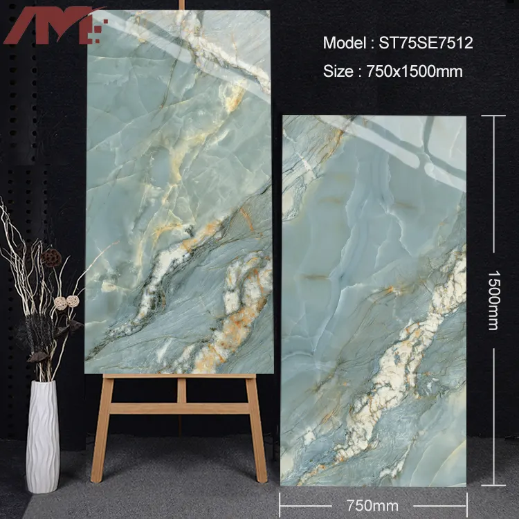 Marble-Look Blue Polished Porcelain Floor Tile 750x1500mm
