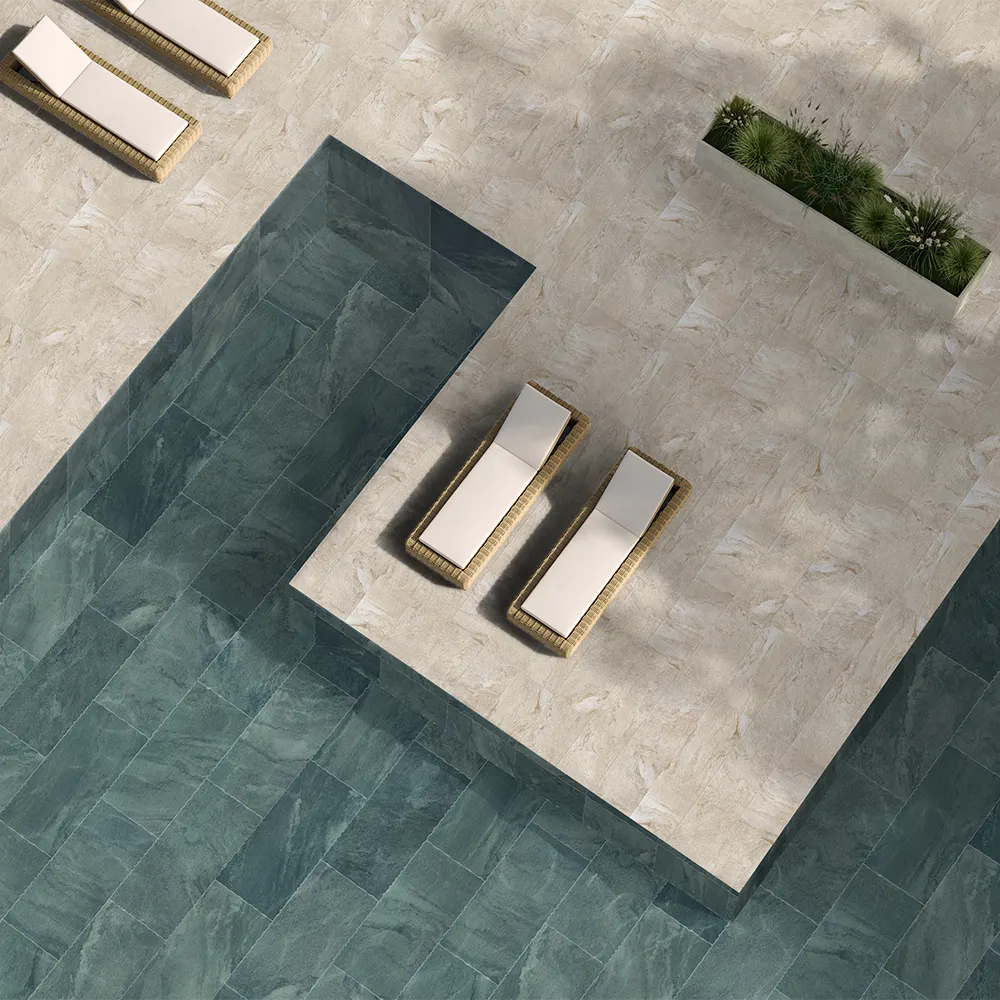 Non-Slip Stone-Look Porcelain Swimming Pool Tile 300x600mm