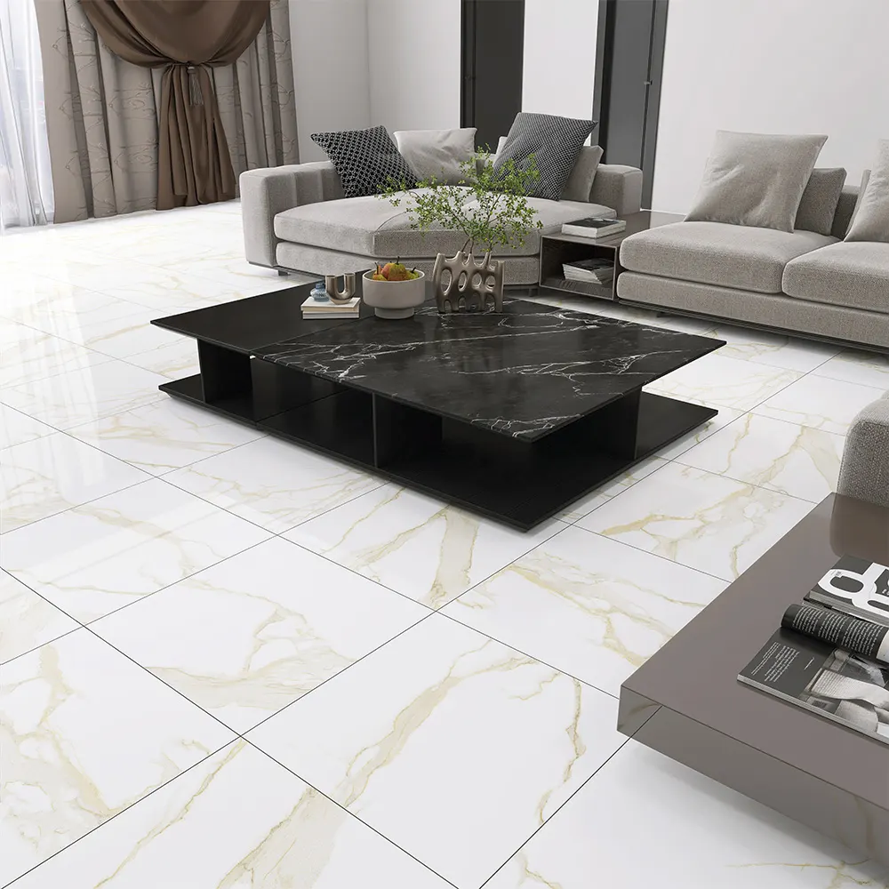 Non-Slip Marble-Look Glazed Porcelain Wall And Floor Tile 600x600mm