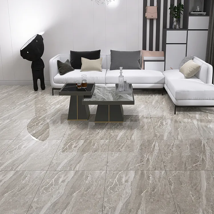 Stone-Look Gray Glossy Porcelain Floor Tile 600x600mm