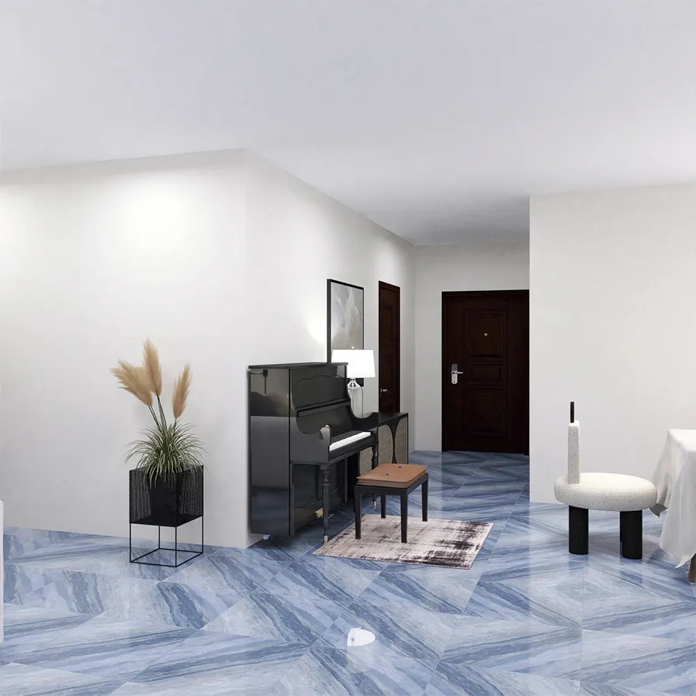 Marble-Look Blue Porcelain Floor Tile 600x600mm