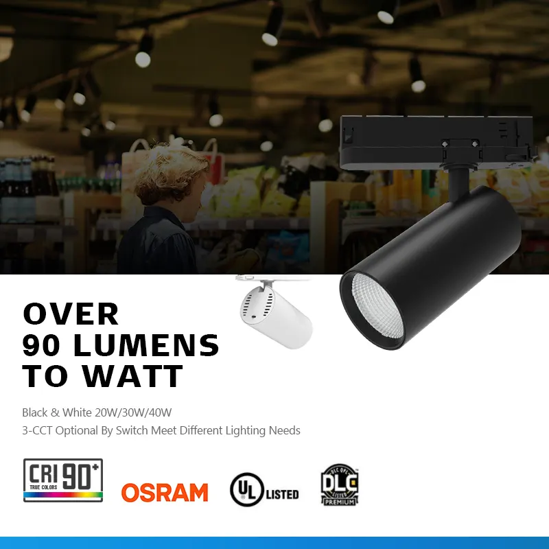 Adjustable Dimmable Aluminum LED Track Spotlight Black 30/40W