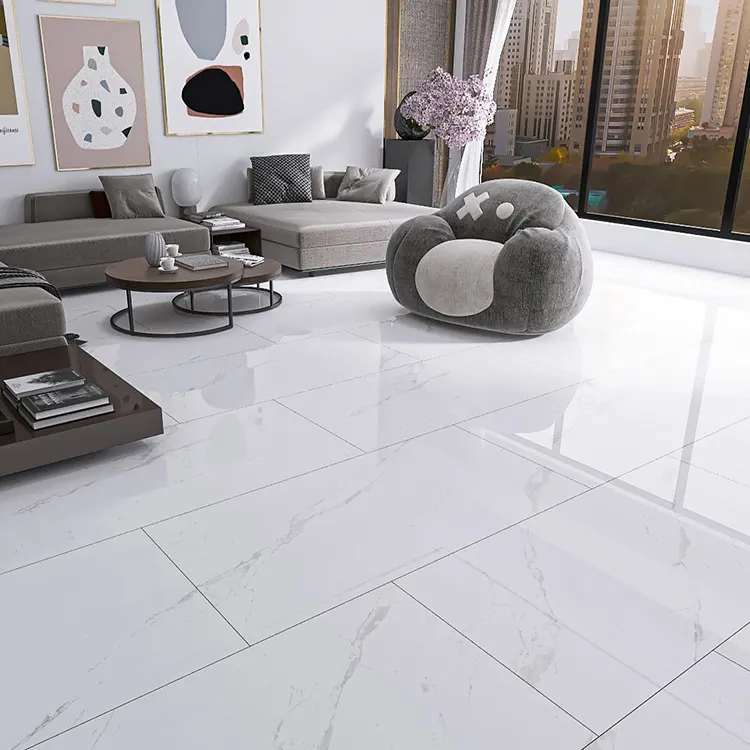 Stone-Look White Polished Porcelain Floor Tile 1500x750mm