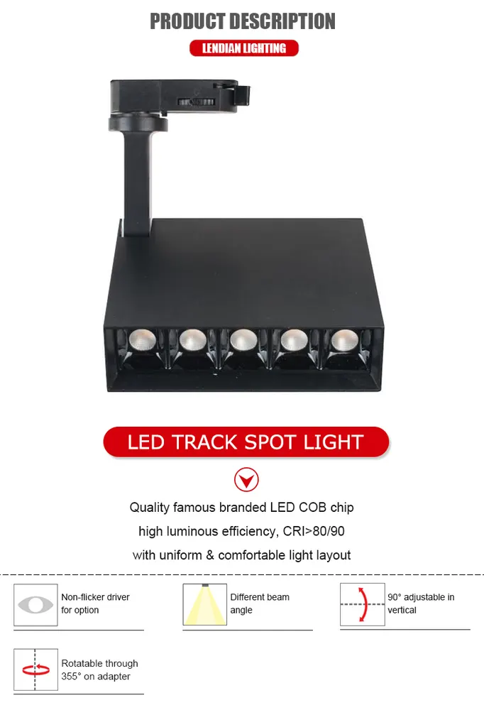 Surface-Mounted Aluminum LED Track Spotlight 10-40W for 3-Wire Track 2700-6000K