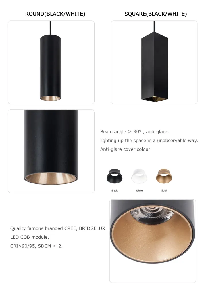 Aluminum LED Pendant Light 8x8x25cm 12-30W