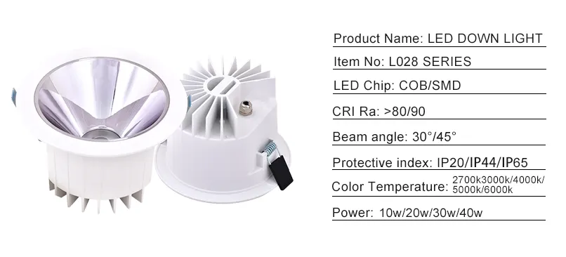 Smart Dimmable Recessed Round COB LED Downlight 10-40W IP65/IP44 4in