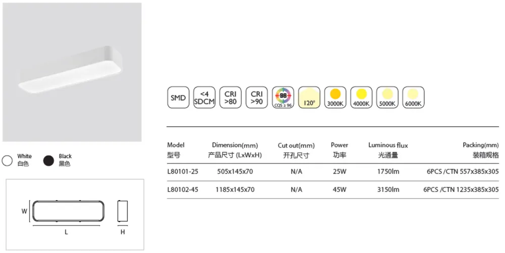 Recessed LED Ceiling Light 24-100W 16in/40in