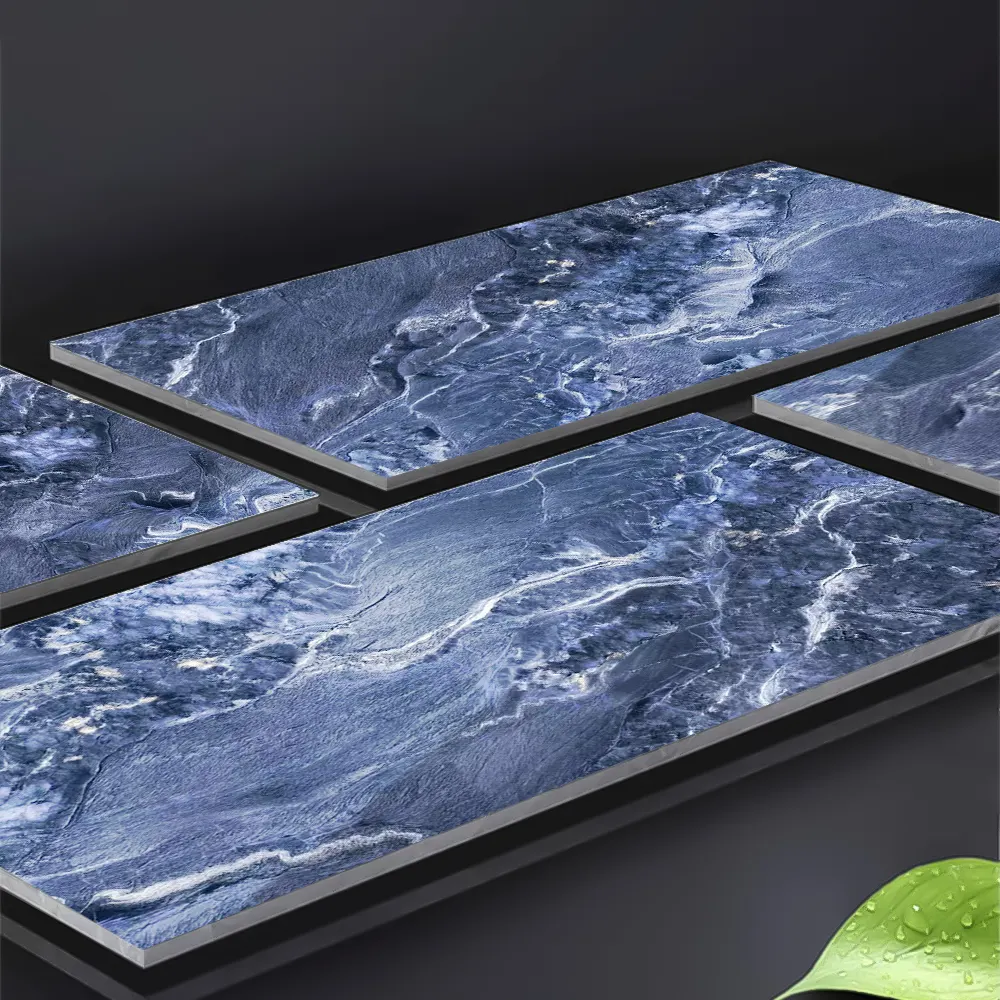 Marble-Look Blue Glazed Porcelain Floor Tile 600x1200mm