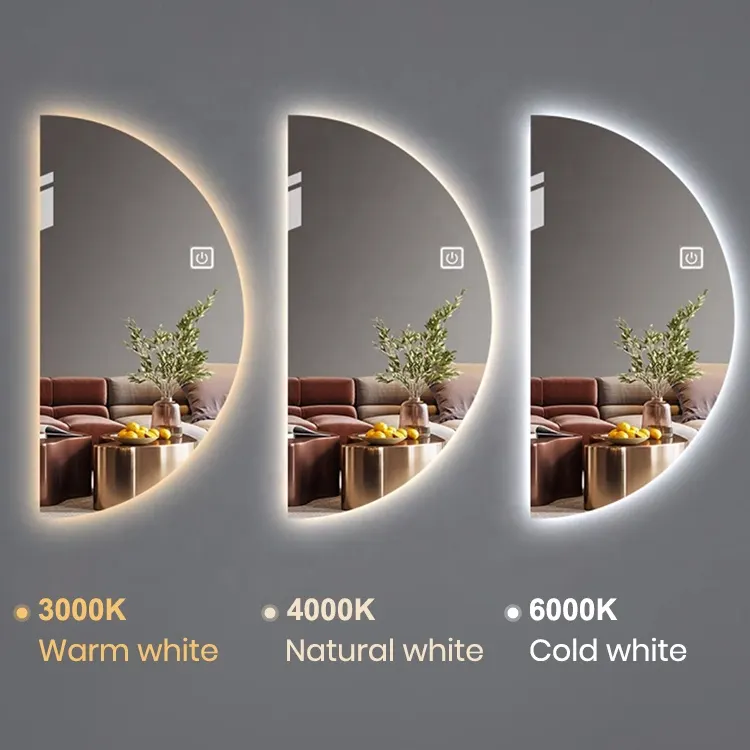 Semicircular Aluminum LED Bathroom Mirror