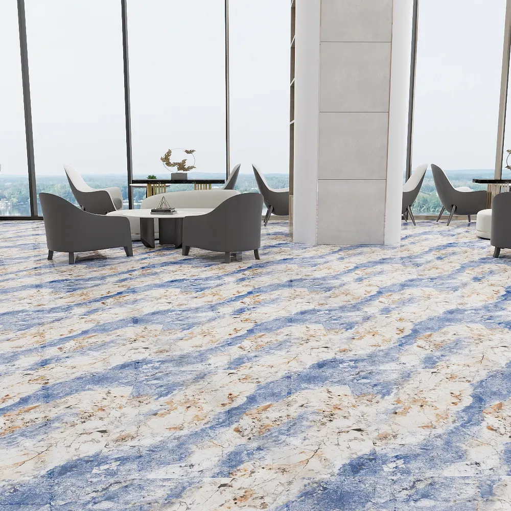 Marble-Look Blue Polished Porcelain Floor Tile 600x1200mm