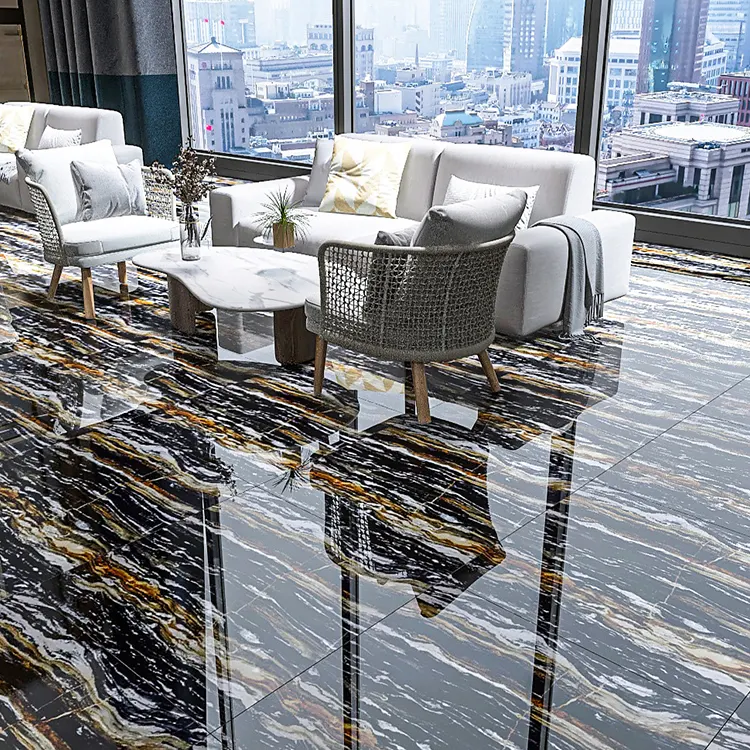 Stone-Look White/Black/Gold Porcelain Wall And Floor Tile 600x600mm