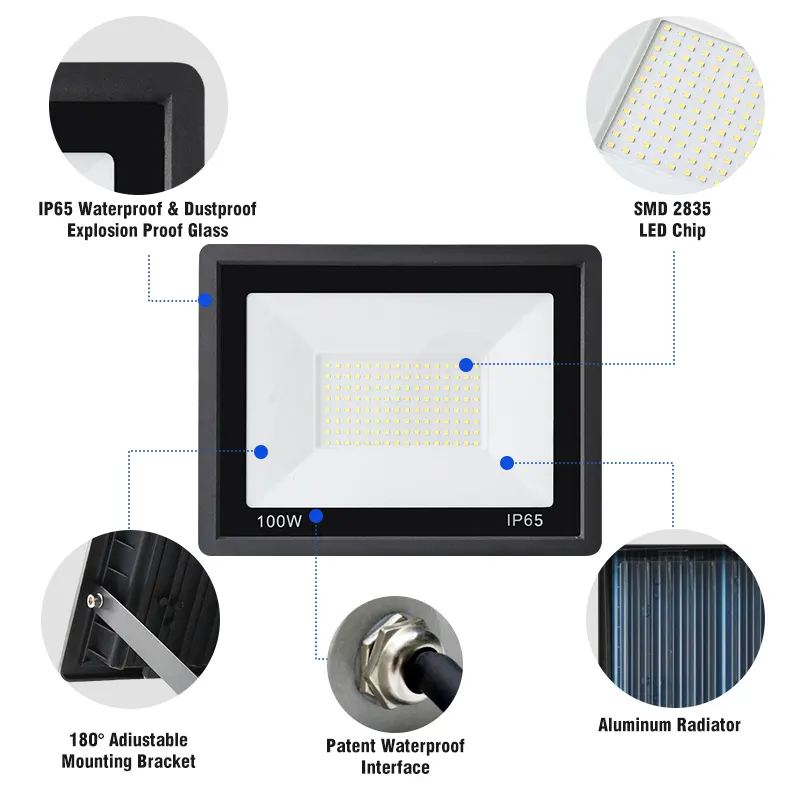 Aluminum LED Floodlight Black 10-600W 100-265V IP65 6500K