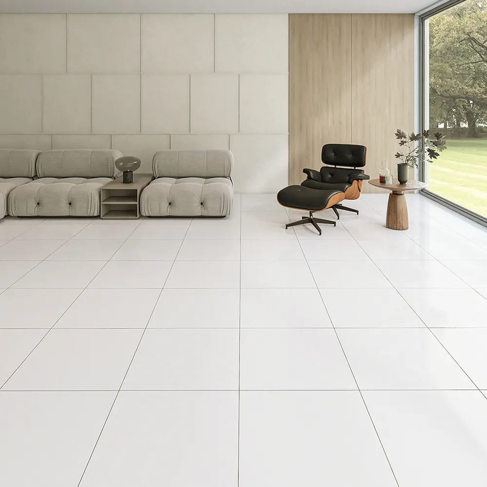 Stone-Look White Polished Porcelain Floor Tile 600x600mm