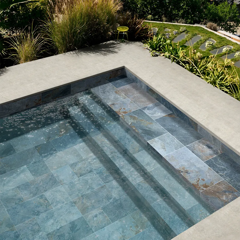 Non-Slip Stone-Look Porcelain Swimming Pool Tile 300x600mm