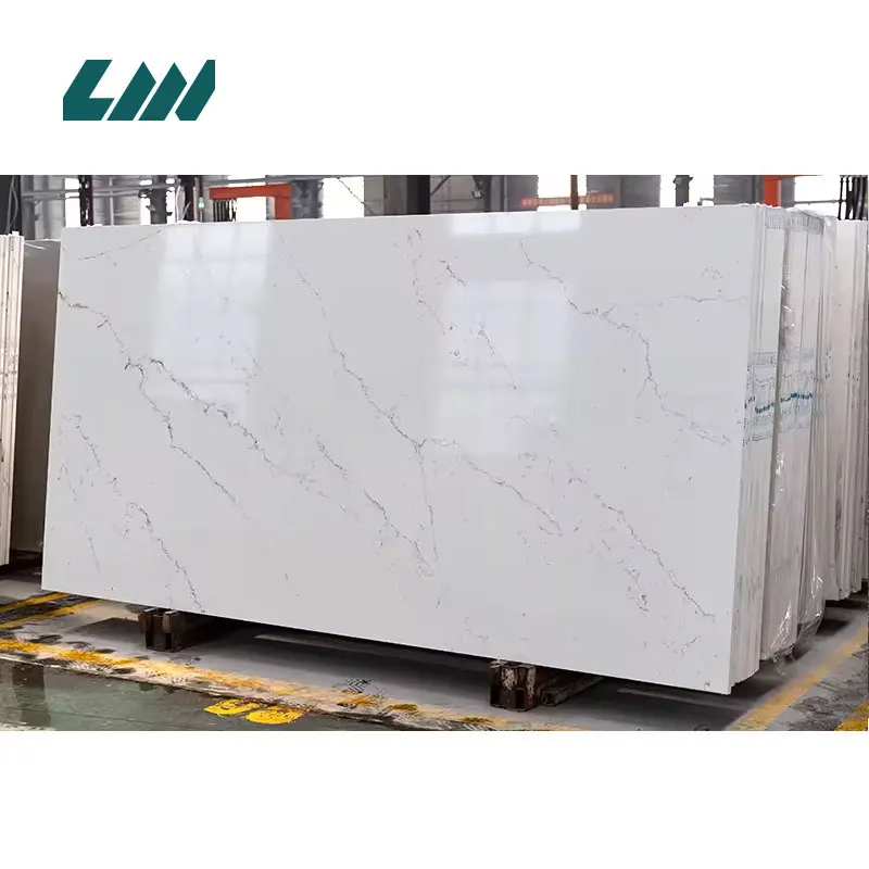 Silica-Free Calacatta White Engineered Quartz Slab 3200x1600mm