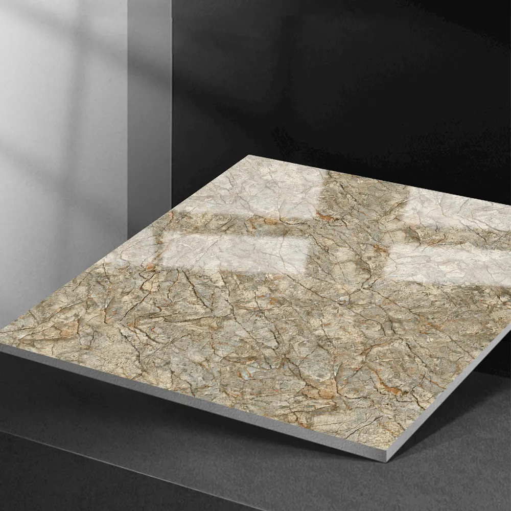 Non-Slip Stone-Look Brown Polished Porcelain Floor Tile 600x600mm