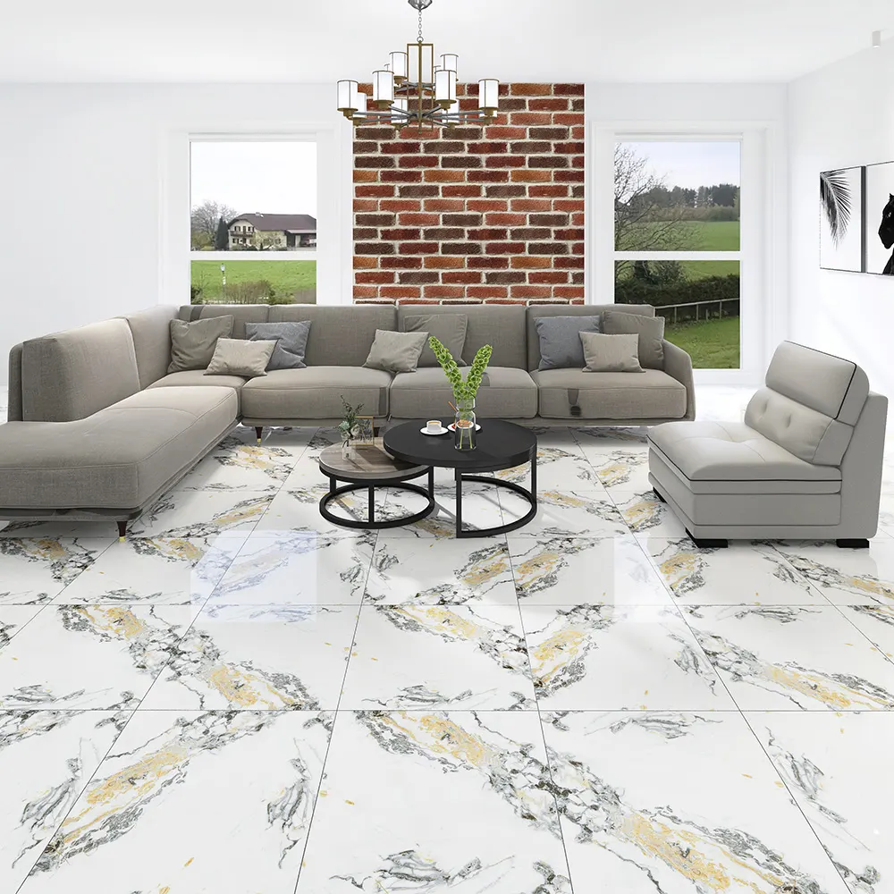 Non-Slip Marble-Look Polished Porcelain Wall And Floor Tile 60x60cm