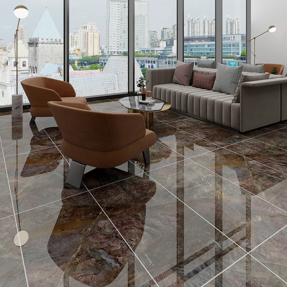 Marble-Look Glossy Porcelain Floor Tile 600x1200mm