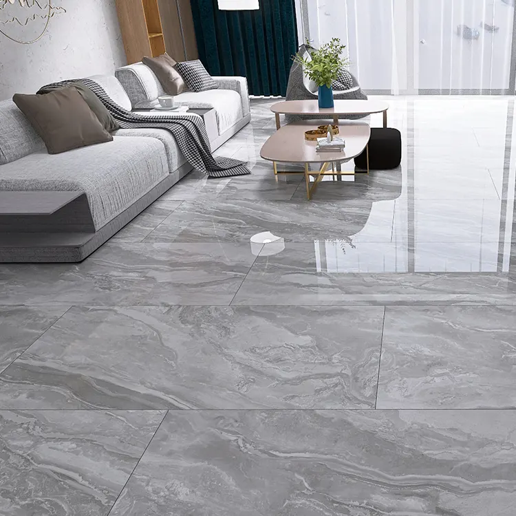 Non-Slip Stone-Look Gray Polished Porcelain Floor Tile 750x1500mm