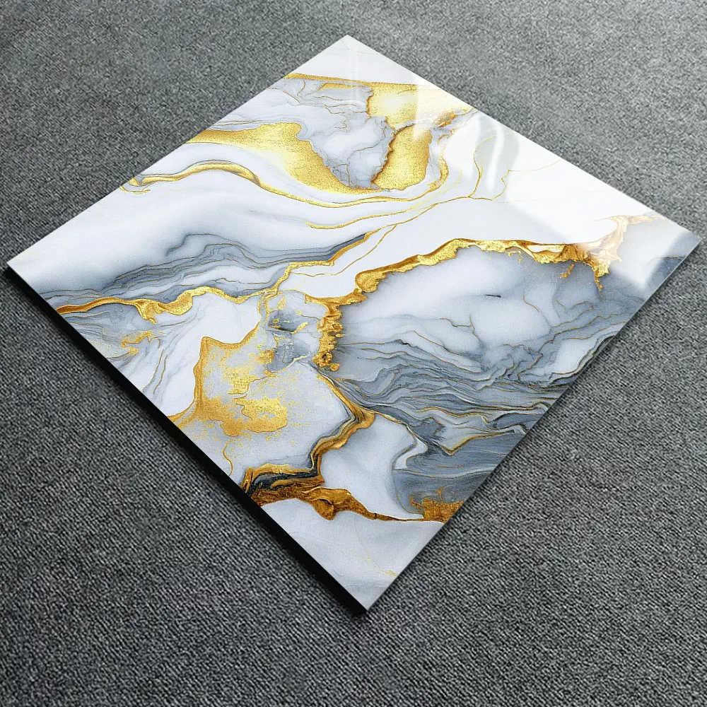 Marble-Look Gold Glossy Porcelain Floor Tile 600x600mm