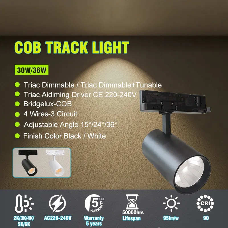 Adjustable Dimmable DALI TRIAC LED Track Spotlight 30/36W For 4-Wire Track