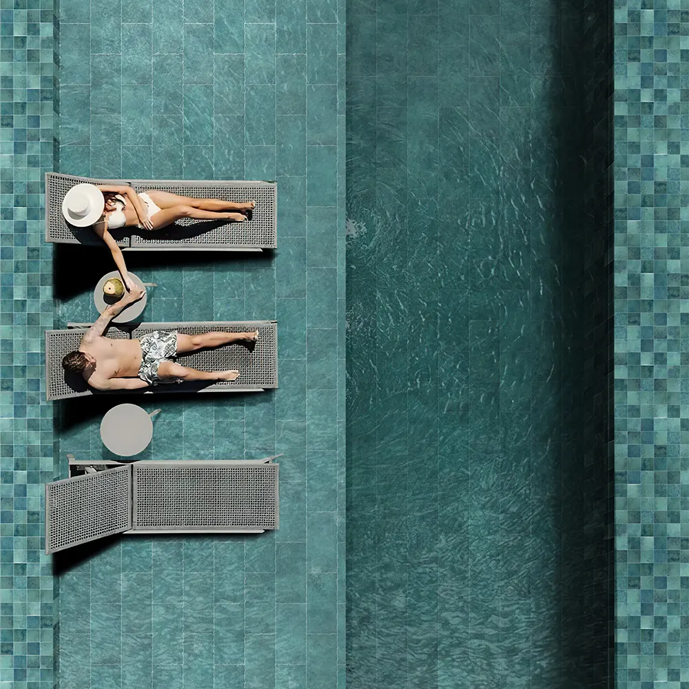 Non-Slip Stone-Look Porcelain Swimming Pool Tile 300x600mm