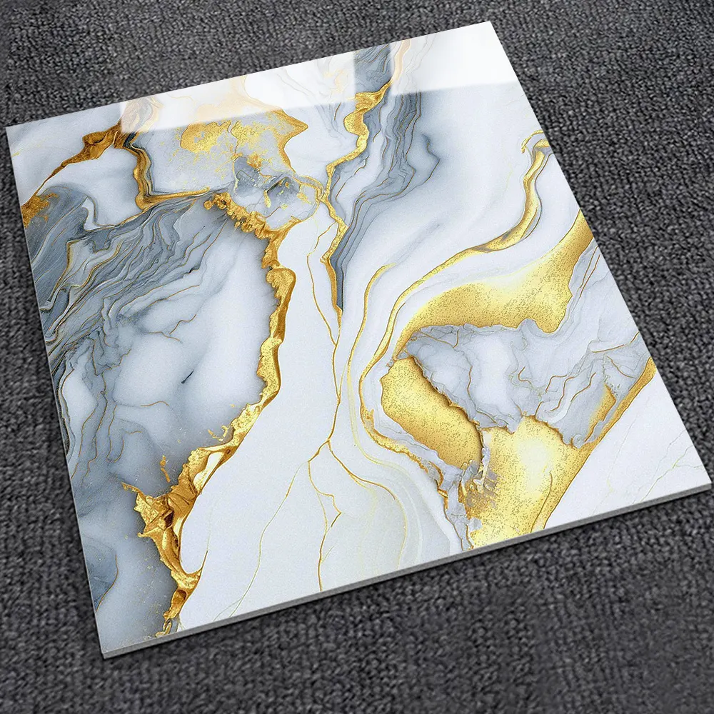 Marble-Look Gold Glossy Porcelain Floor Tile 600x600mm