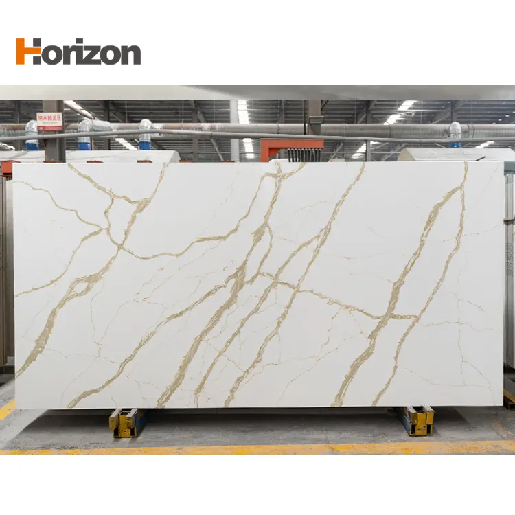 White/Gold Engineered Quartz Slab 3200x1600mm