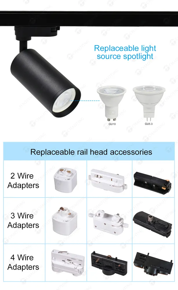 Adjustable Surface-Mounted Aluminum Track Spotlight Housing GU10/MR16