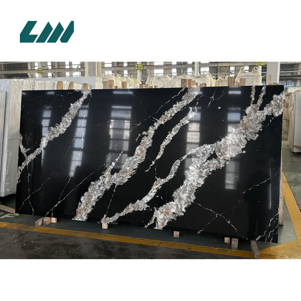 Jade-Look Black Engineered Quartz Slab 3200x1600mm
