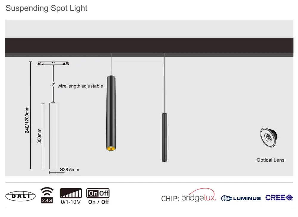 Aluminum LED Track Pendant Light 7W 3000K/4000K/5000K