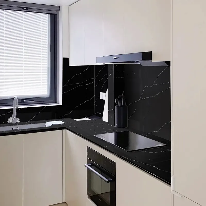 Black Polished Engineered Quartz Slab 3200x1600mm