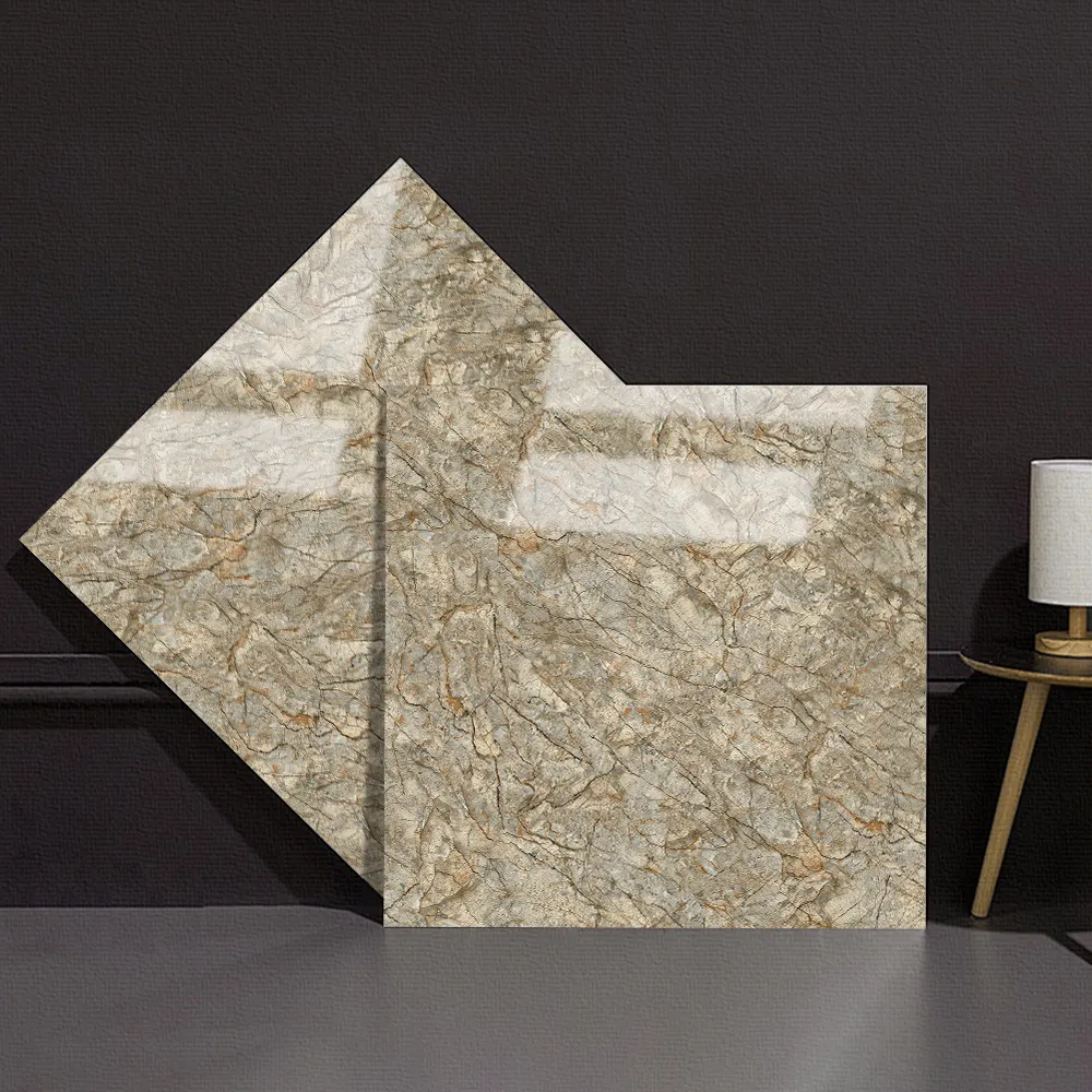 Non-Slip Stone-Look Brown Polished Porcelain Floor Tile 600x600mm