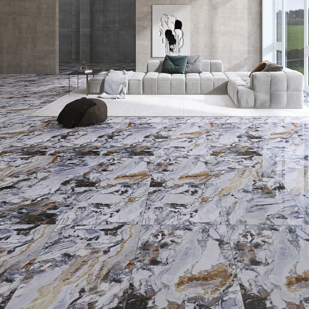 Non-Slip Marble-Look Brown Polished Porcelain Wall And Floor Tile 600x1200mm