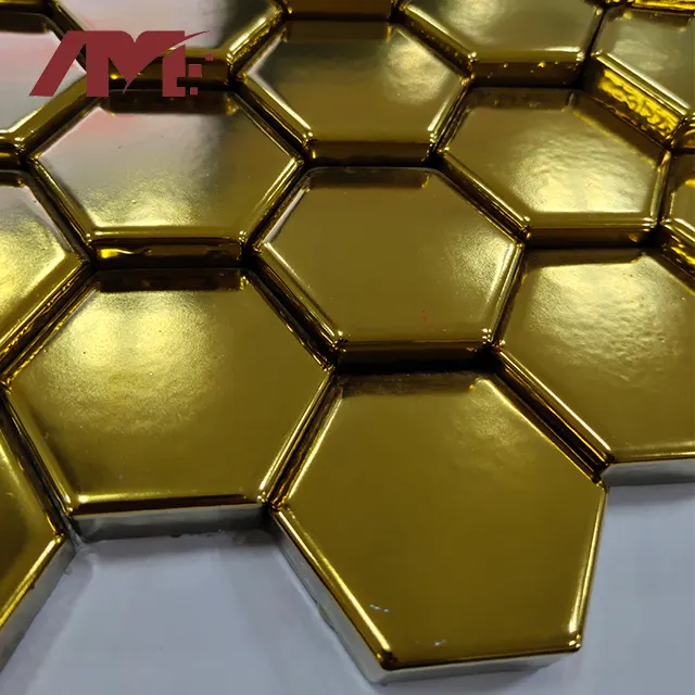 White/Gold Matte Hexagonal Ceramic Mosaic Tile 300x300mm