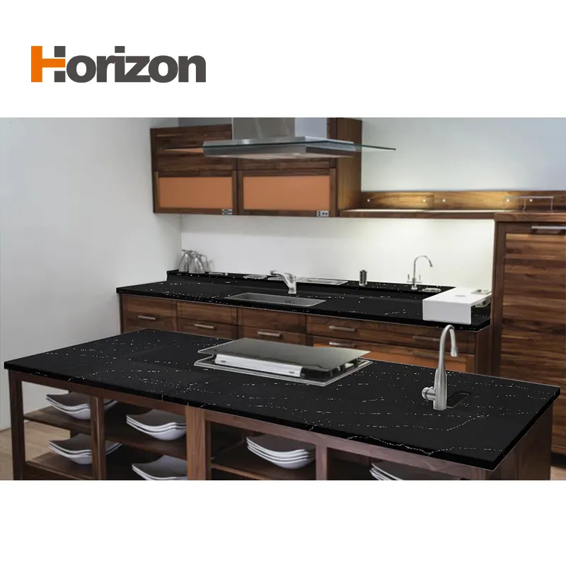 Black Polished Engineered Quartz Slab 3200x1600mm