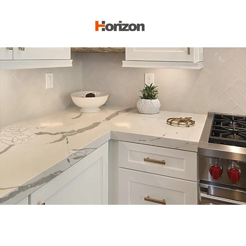 Marble-Look White Engineered Quartz Slab 3200x1600mm