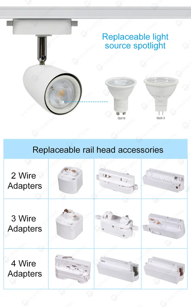 Aluminum Track Spotlight Housing GU10/MR16 for 2-Wire Track