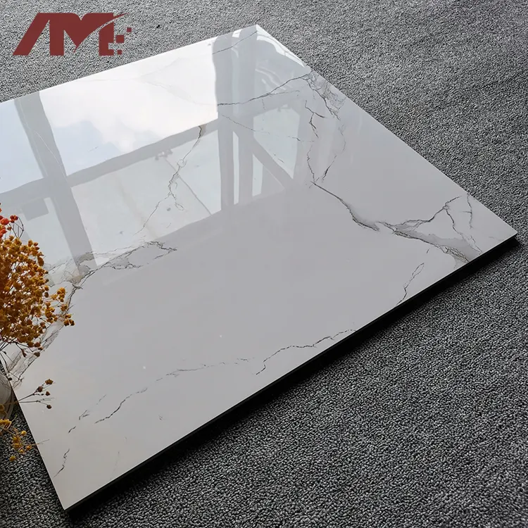 Marble-Look White Polished Porcelain Floor Tile 60x60cm